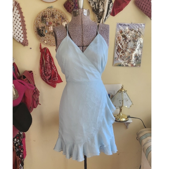 Baby Blue Wrap Dress by Lovers + Friends - Picture 1 of 7